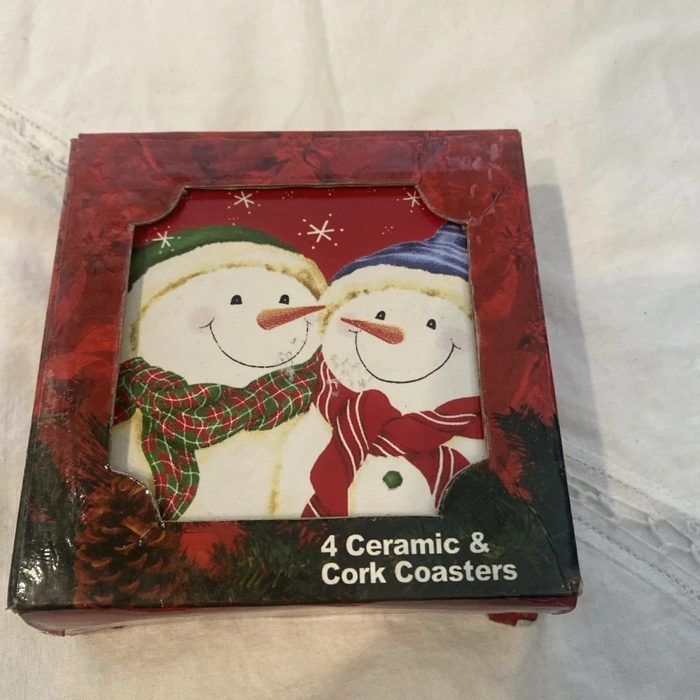 Ceramic Holiday/Winter Snowman Drinking Coasters Set Of 4